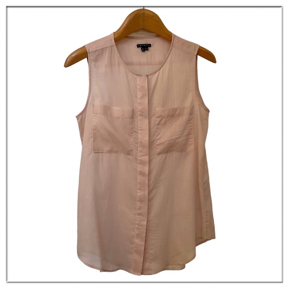 Theory Blouse Peach Sleeveless Shirttail Hem Size P - Picture 2 of 10